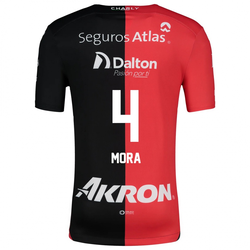 Niño Camiseta Adrián Mora #4 Negro Rojo 1ª Equipación 2024/25 La Camisa