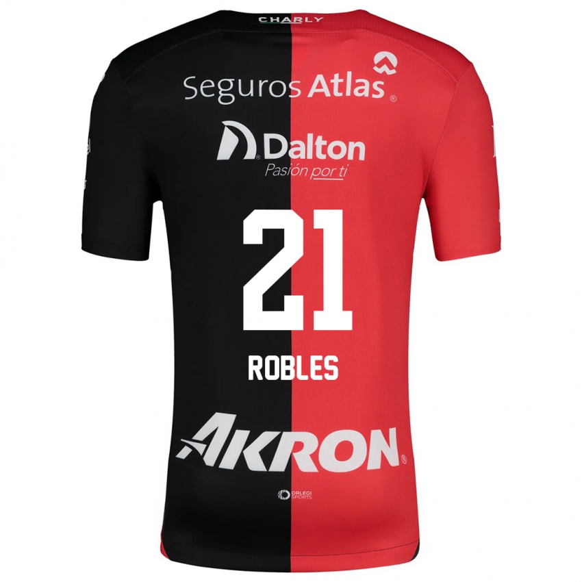 Niño Camiseta Carlos Robles #21 Negro Rojo 1ª Equipación 2024/25 La Camisa