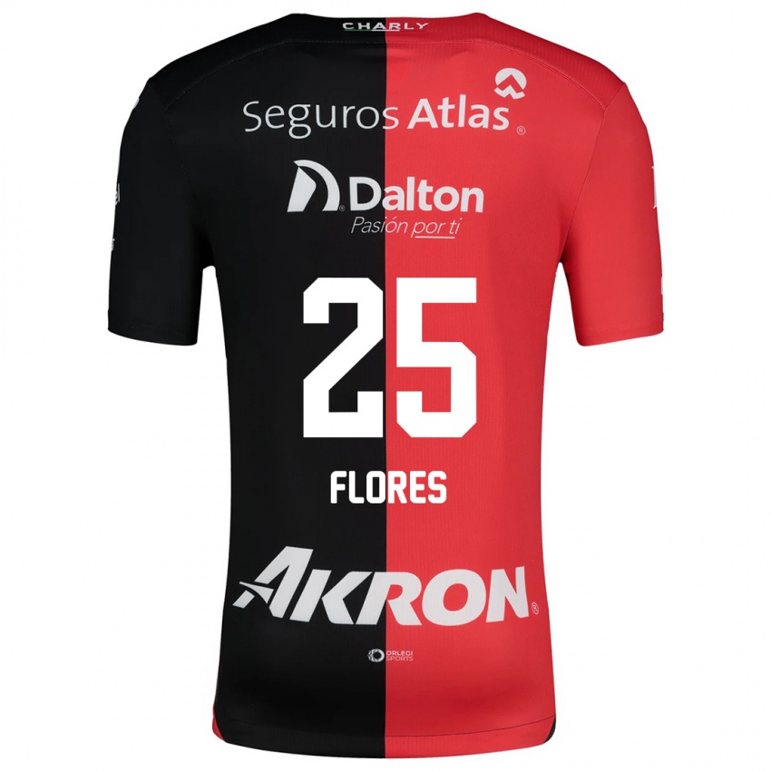 Niño Camiseta Leonardo Flores #25 Negro Rojo 1ª Equipación 2024/25 La Camisa