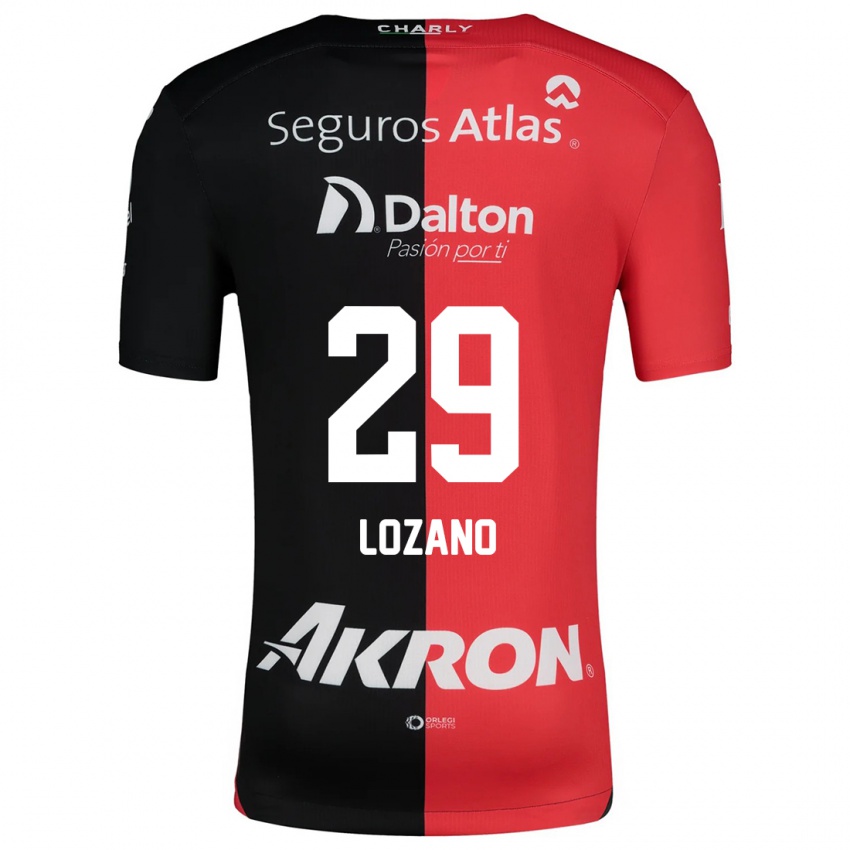 Niño Camiseta Brian Lozano #29 Negro Rojo 1ª Equipación 2024/25 La Camisa