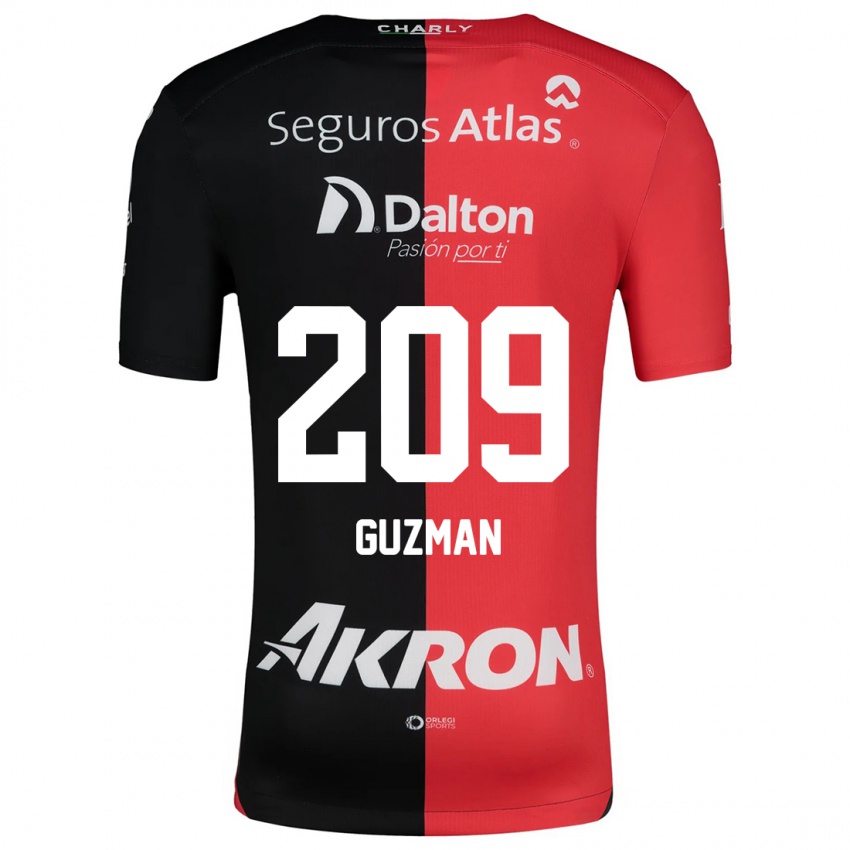 Niño Camiseta Jorge Guzmán #209 Negro Rojo 1ª Equipación 2024/25 La Camisa