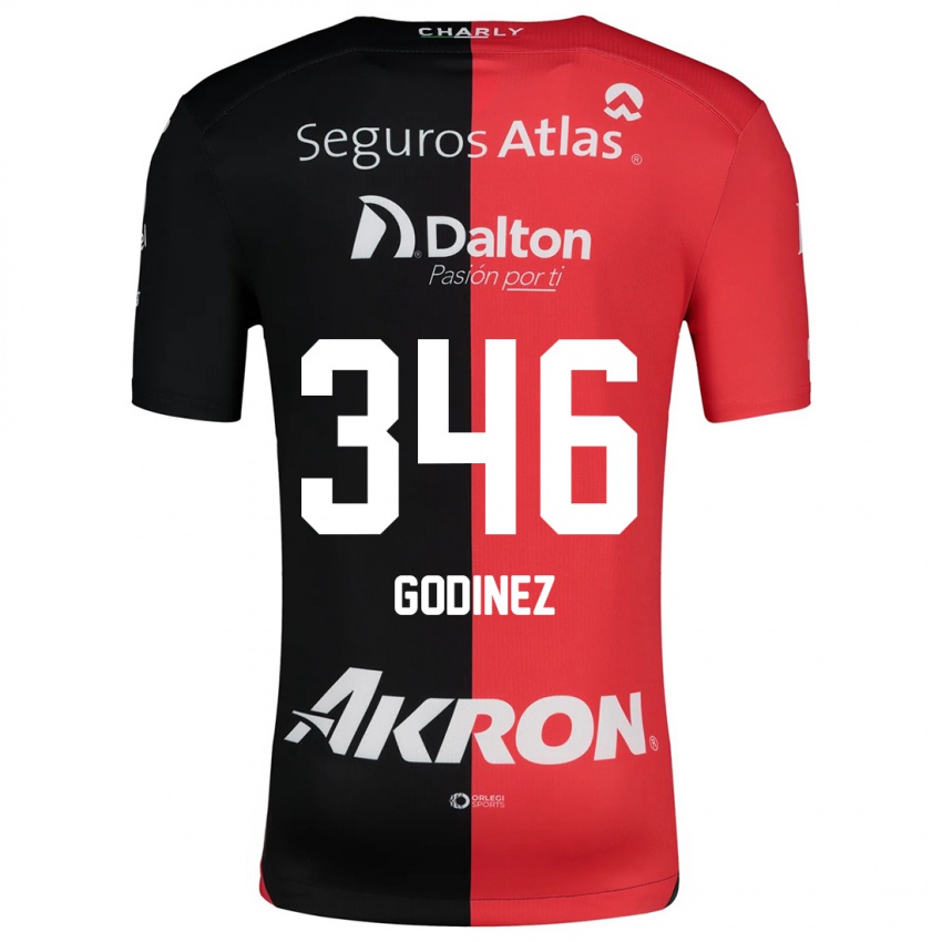 Niño Camiseta Olmo Godínez #346 Negro Rojo 1ª Equipación 2024/25 La Camisa