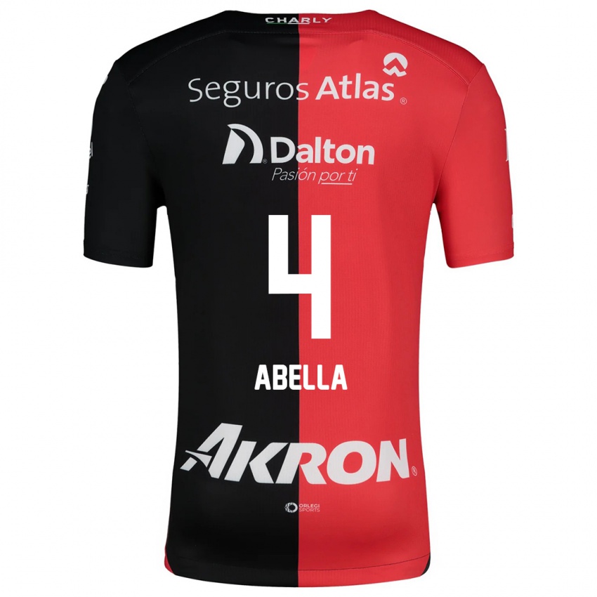 Niño Camiseta José Abella #4 Negro Rojo 1ª Equipación 2024/25 La Camisa