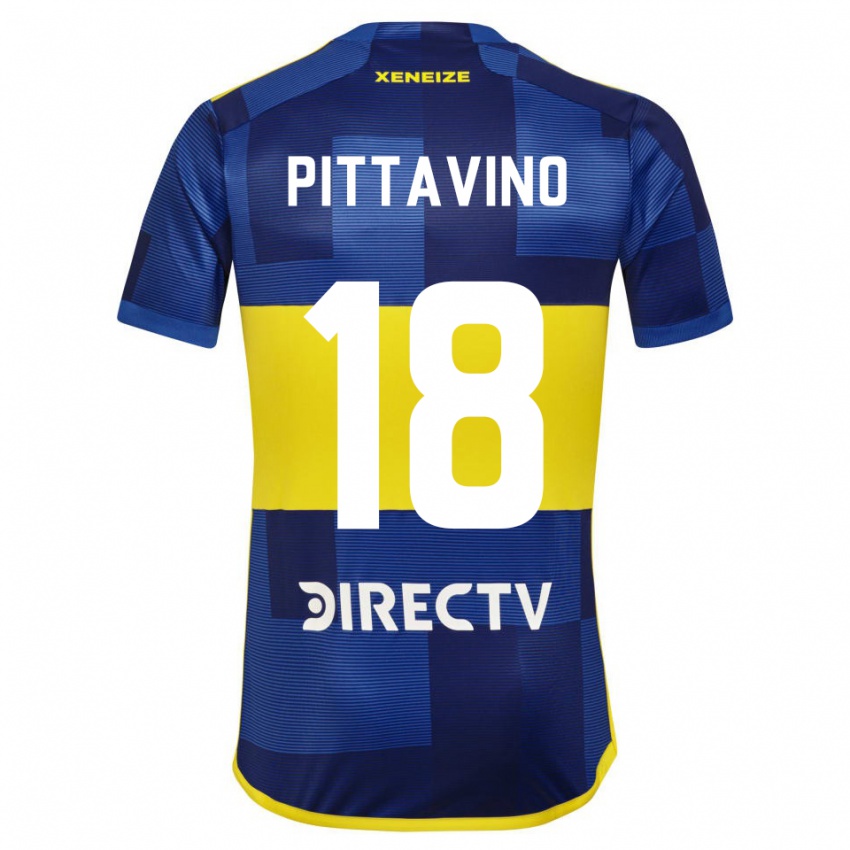 Niño Camiseta Rodrigo Pittavino #18 Azul Amarillo 1ª Equipación 2024/25 La Camisa