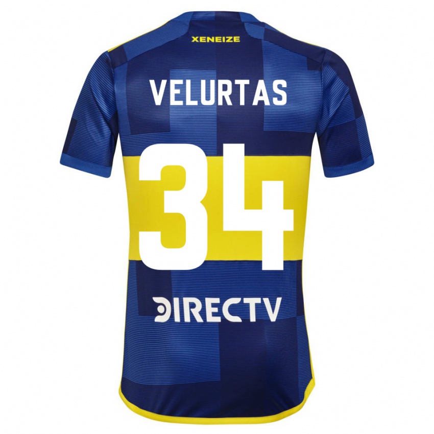 Niño Camiseta Pedro Velurtas #34 Azul Amarillo 1ª Equipación 2024/25 La Camisa