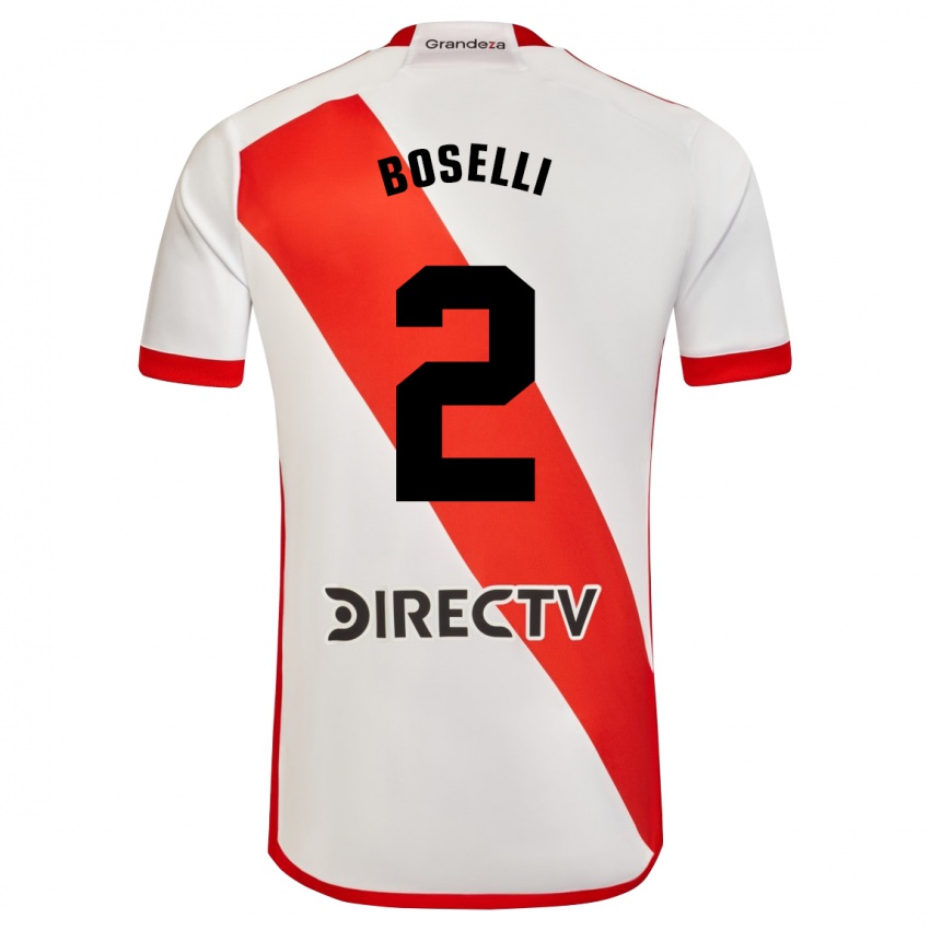 Niño Camiseta Sebastián Boselli #2 Blanco Rojo 1ª Equipación 2024/25 La Camisa