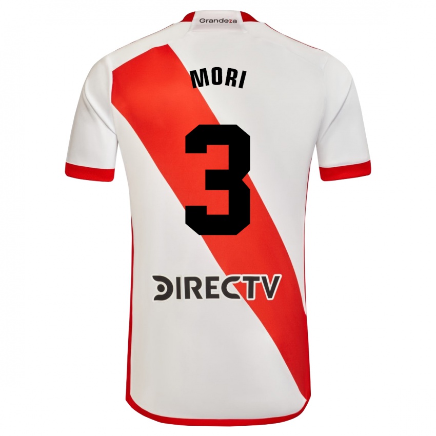 Niño Camiseta Ramiro Funes Mori #3 Blanco Rojo 1ª Equipación 2024/25 La Camisa