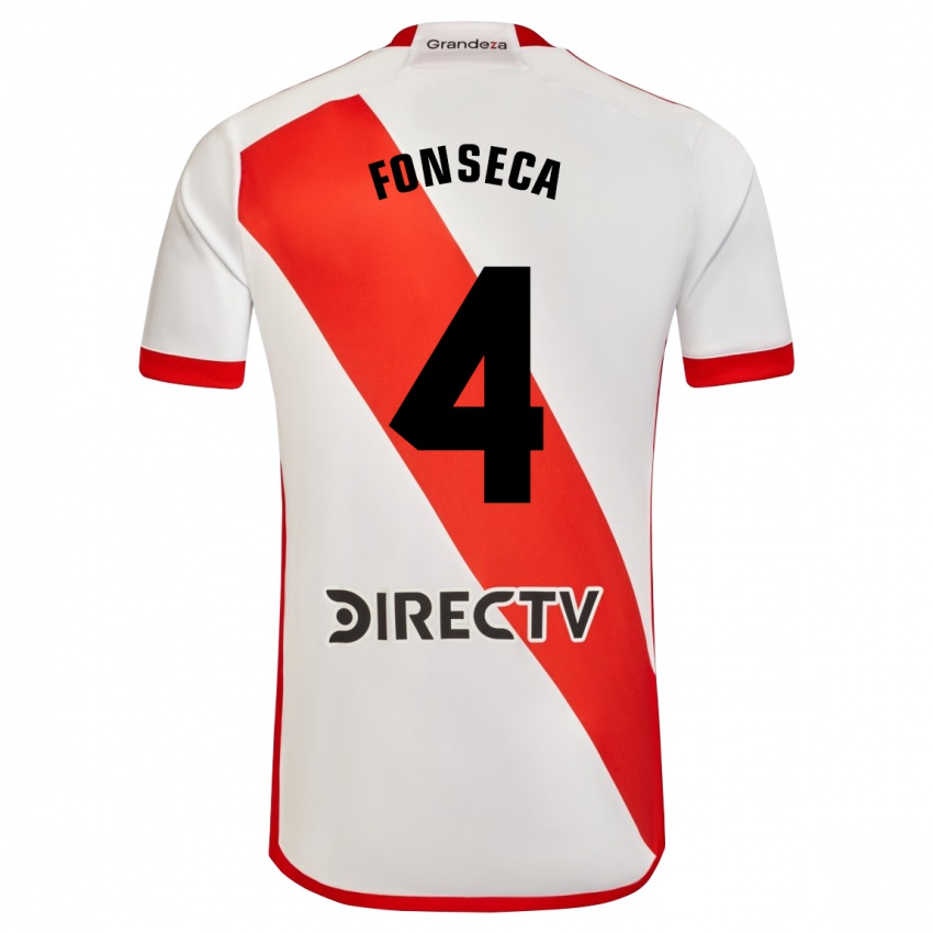 Niño Camiseta Nicolás Fonseca #4 Blanco Rojo 1ª Equipación 2024/25 La Camisa