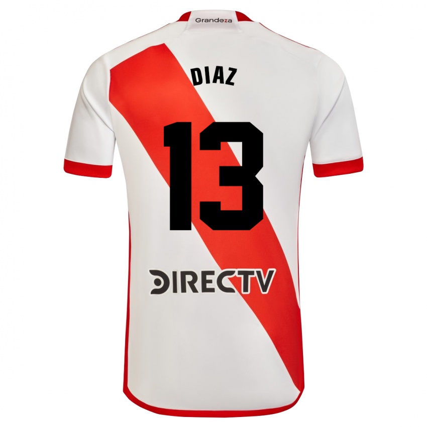 Niño Camiseta Enzo Díaz #13 Blanco Rojo 1ª Equipación 2024/25 La Camisa