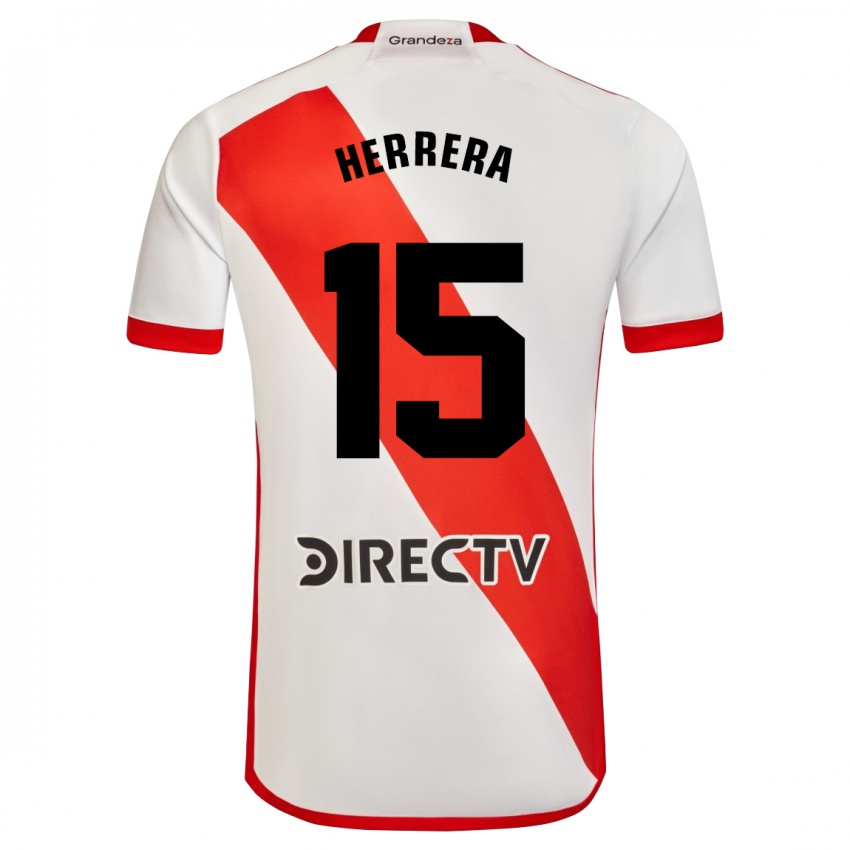 Niño Camiseta Andrés Herrera #15 Blanco Rojo 1ª Equipación 2024/25 La Camisa