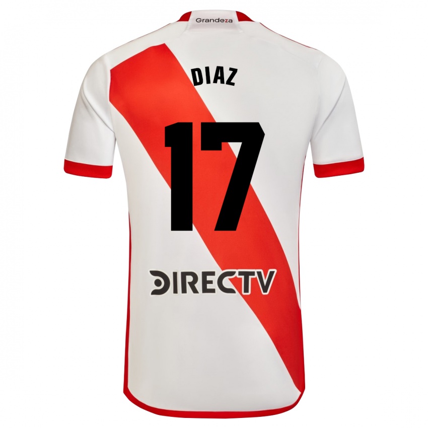 Niño Camiseta Paulo Diaz #17 Blanco Rojo 1ª Equipación 2024/25 La Camisa