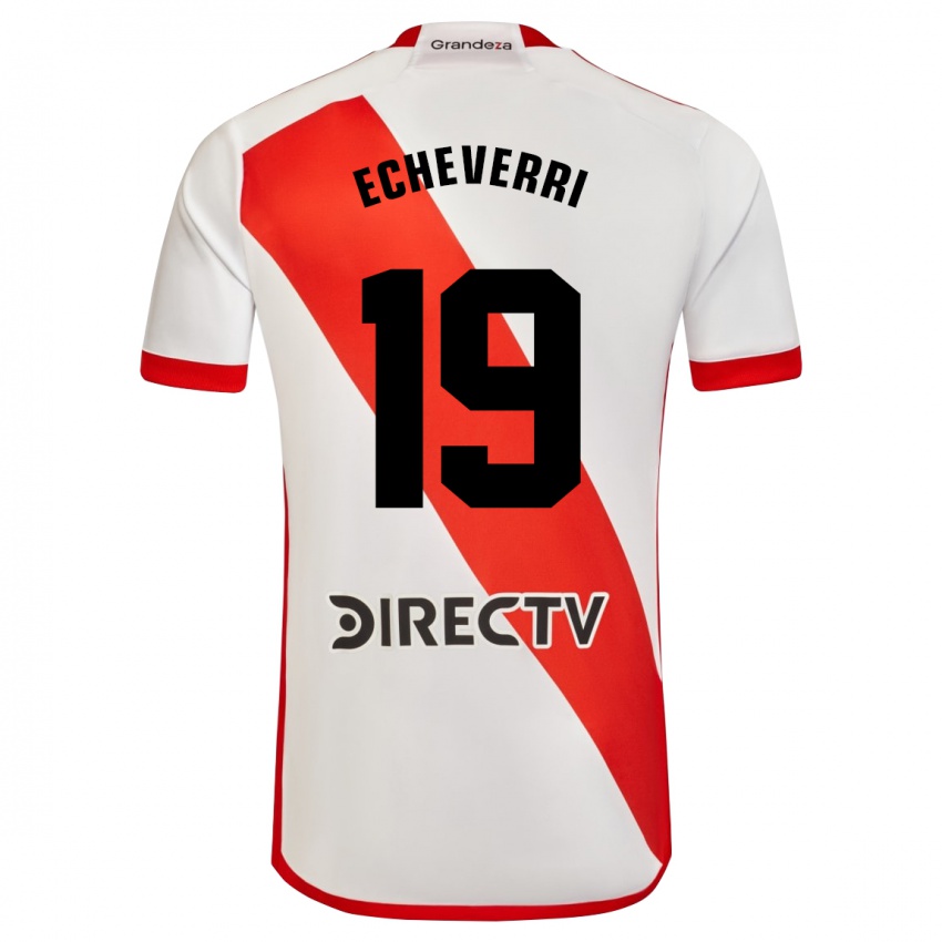 Niño Camiseta Claudio Echeverri #19 Blanco Rojo 1ª Equipación 2024/25 La Camisa