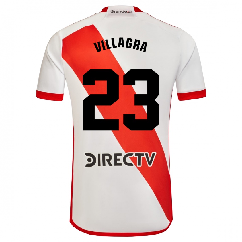 Niño Camiseta Rodrigo Villagra #23 Blanco Rojo 1ª Equipación 2024/25 La Camisa