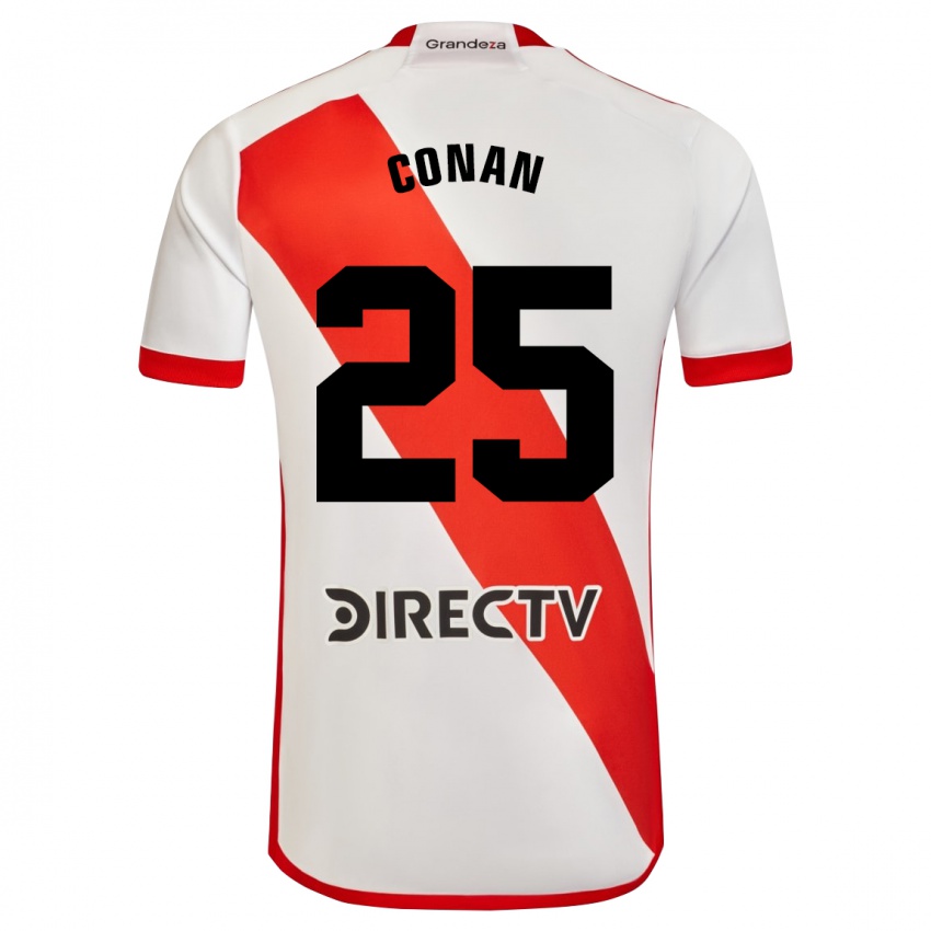 Niño Camiseta Conan Ledesma #25 Blanco Rojo 1ª Equipación 2024/25 La Camisa