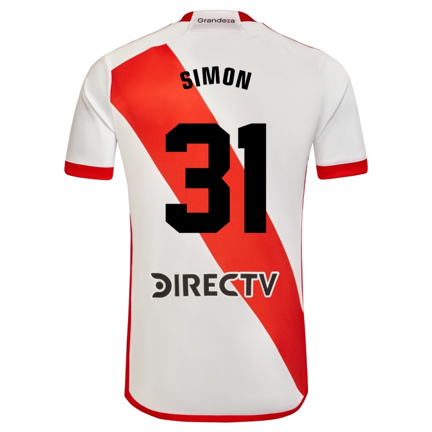 Niño Camiseta Santiago Simon #31 Blanco Rojo 1ª Equipación 2024/25 La Camisa