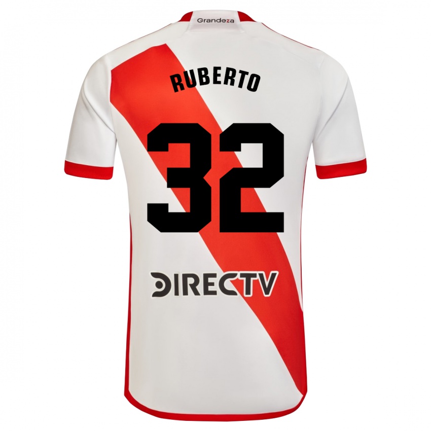 Niño Camiseta Agustín Ruberto #32 Blanco Rojo 1ª Equipación 2024/25 La Camisa