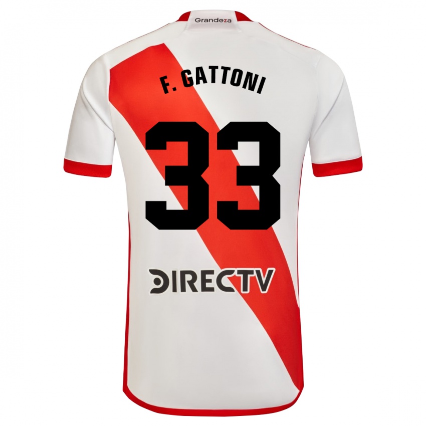 Niño Camiseta Federico Gattoni #33 Blanco Rojo 1ª Equipación 2024/25 La Camisa