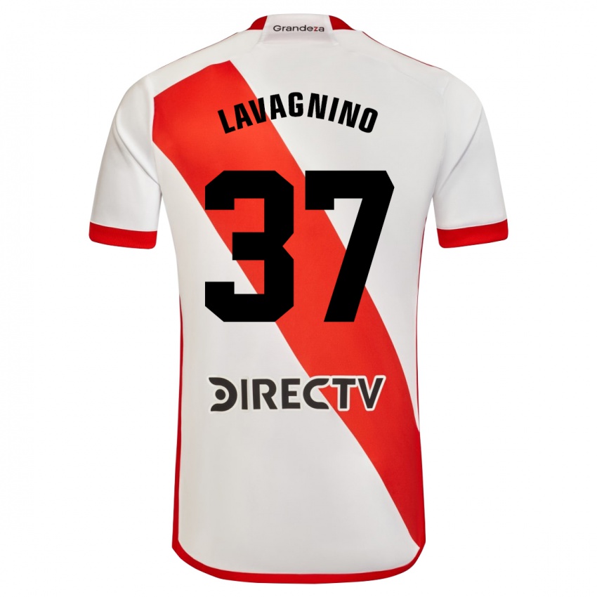 Niño Camiseta Lucas Lavagnino #37 Blanco Rojo 1ª Equipación 2024/25 La Camisa