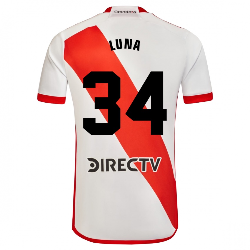 Niño Camiseta Jonás Luna #34 Blanco Rojo 1ª Equipación 2024/25 La Camisa