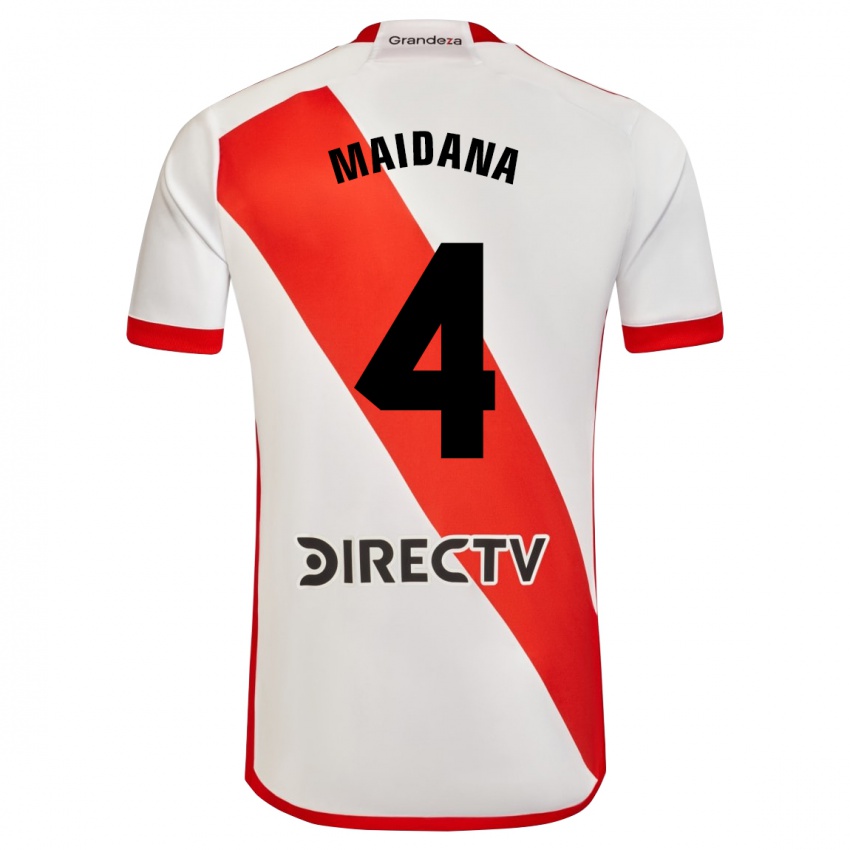 Niño Camiseta Jonatan Maidana #4 Blanco Rojo 1ª Equipación 2024/25 La Camisa