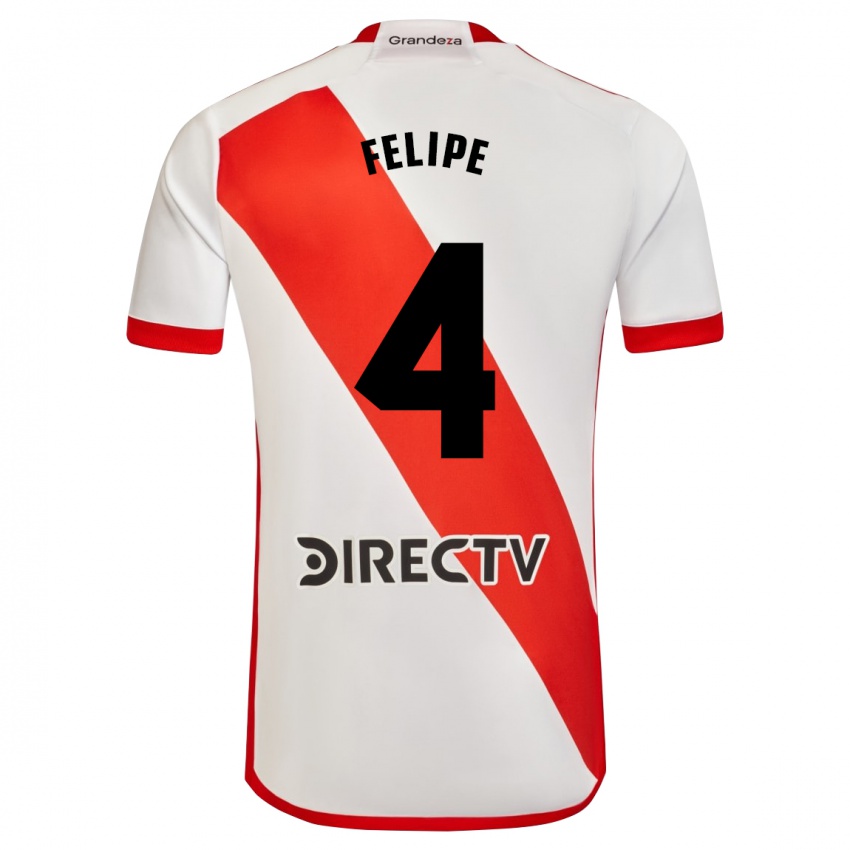 Niño Camiseta Carina Felipe Silva #4 Blanco Rojo 1ª Equipación 2024/25 La Camisa