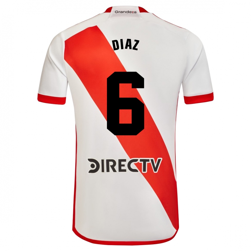 Niño Camiseta Milagros Díaz #6 Blanco Rojo 1ª Equipación 2024/25 La Camisa