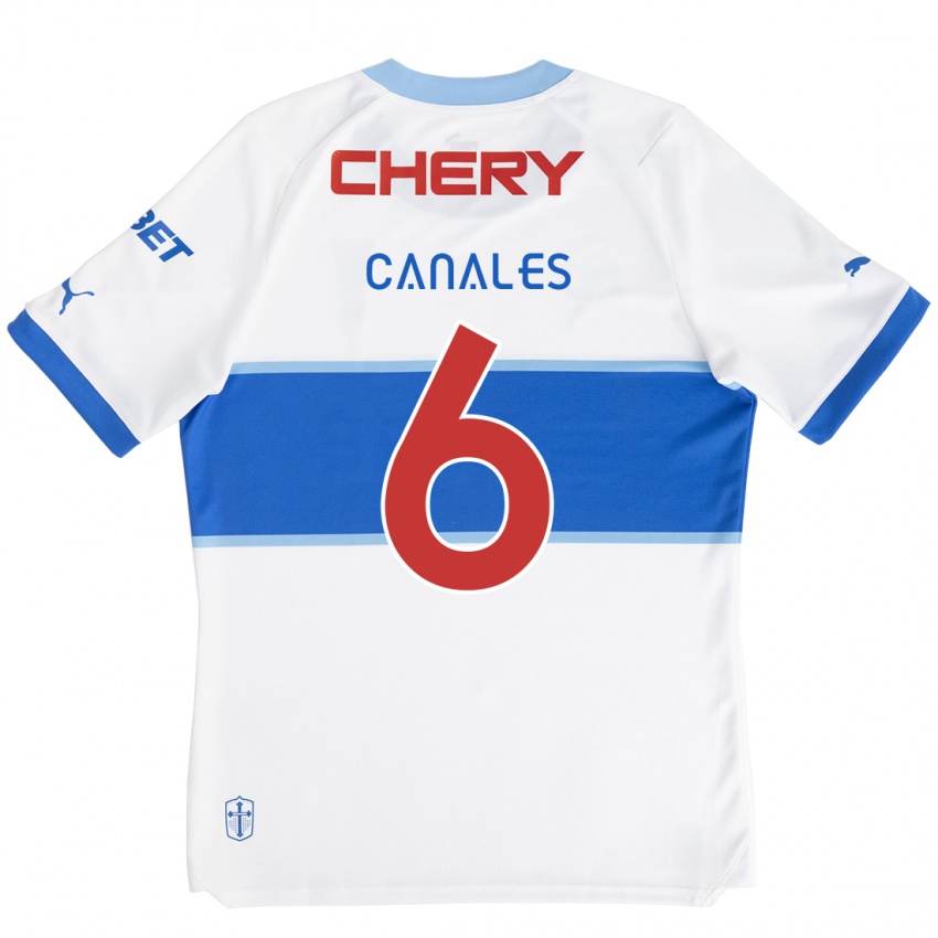 Niño Camiseta Alfred Canales #6 Blanco Azul 1ª Equipación 2024/25 La Camisa