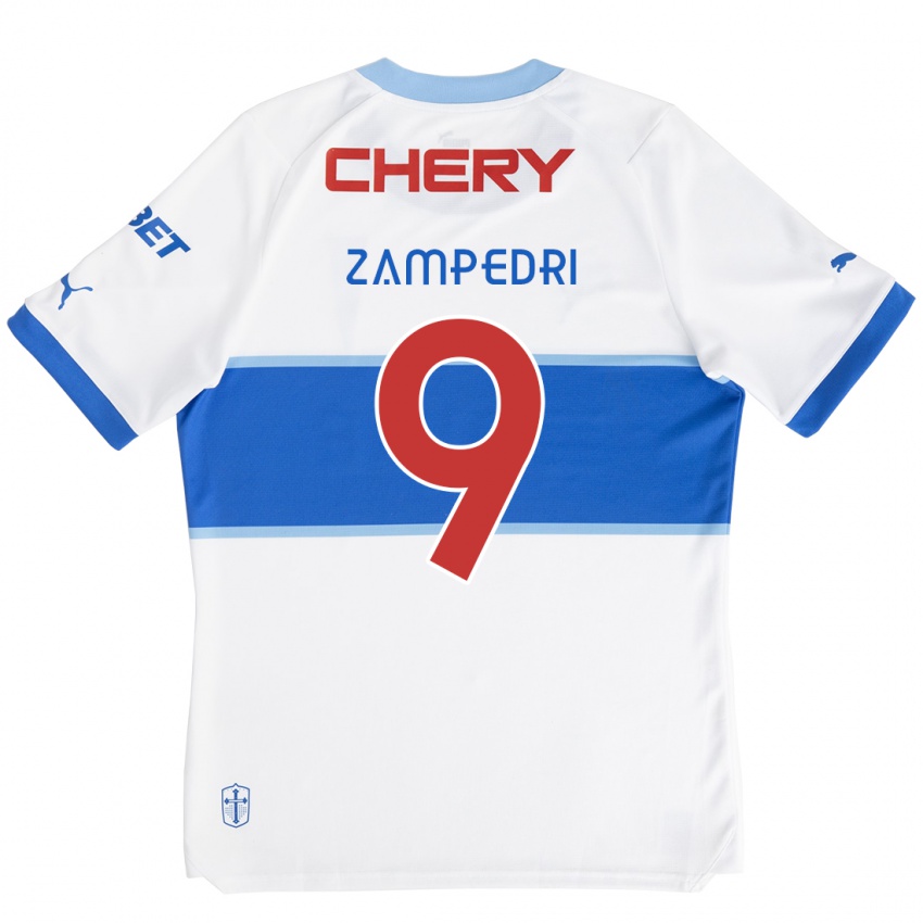 Niño Camiseta Fernando Zampedri #9 Blanco Azul 1ª Equipación 2024/25 La Camisa