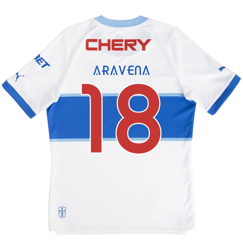 Niño Camiseta Alexander Aravena #18 Blanco Azul 1ª Equipación 2024/25 La Camisa