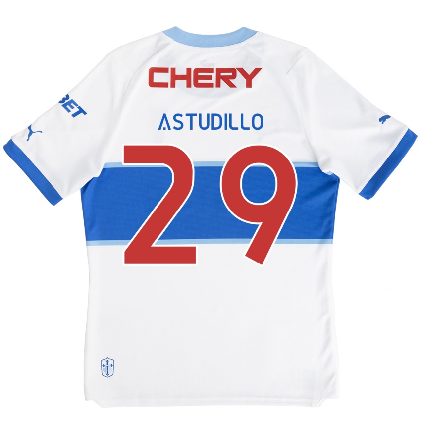 Niño Camiseta Aaron Astudillo #29 Blanco Azul 1ª Equipación 2024/25 La Camisa