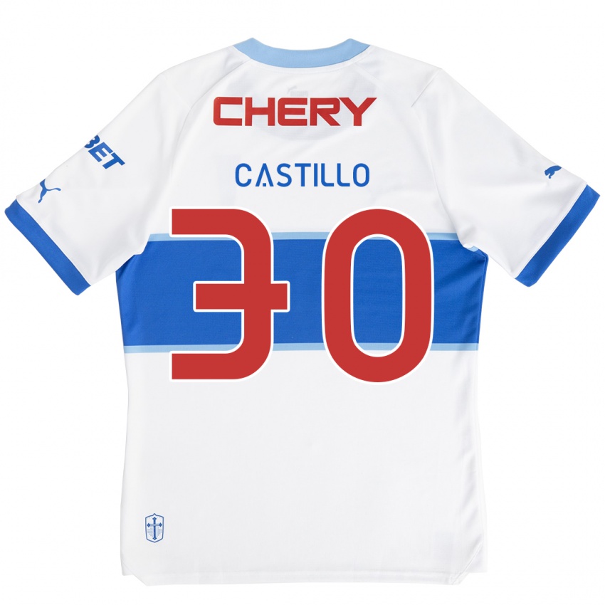 Niño Camiseta Nicolas Castillo #30 Blanco Azul 1ª Equipación 2024/25 La Camisa