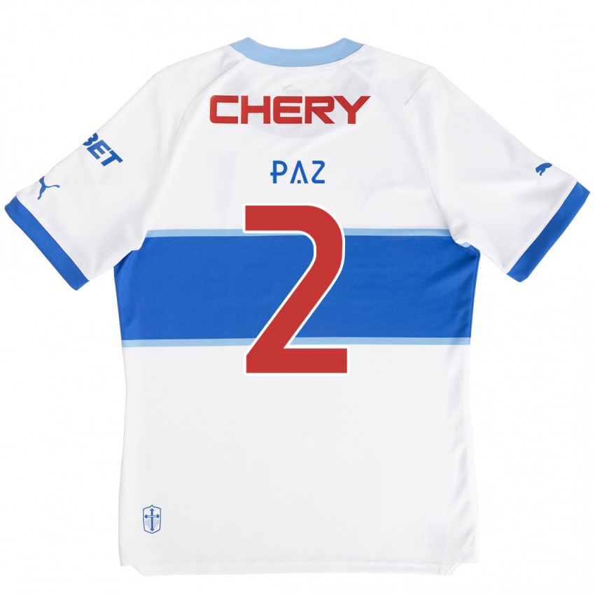 Niño Camiseta Nehuén Paz #2 Blanco Azul 1ª Equipación 2024/25 La Camisa