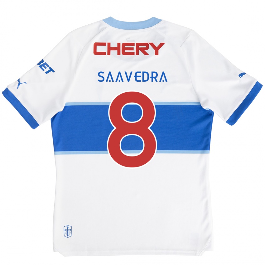 Niño Camiseta Ignacio Saavedra #8 Blanco Azul 1ª Equipación 2024/25 La Camisa