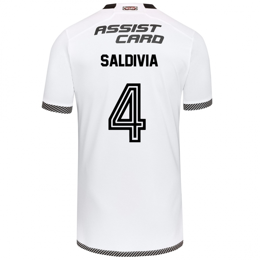 Niño Camiseta Alan Saldivia #4 Blanco Negro 1ª Equipación 2024/25 La Camisa