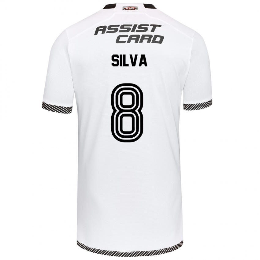 Niño Camiseta Bastián Silva #8 Blanco Negro 1ª Equipación 2024/25 La Camisa