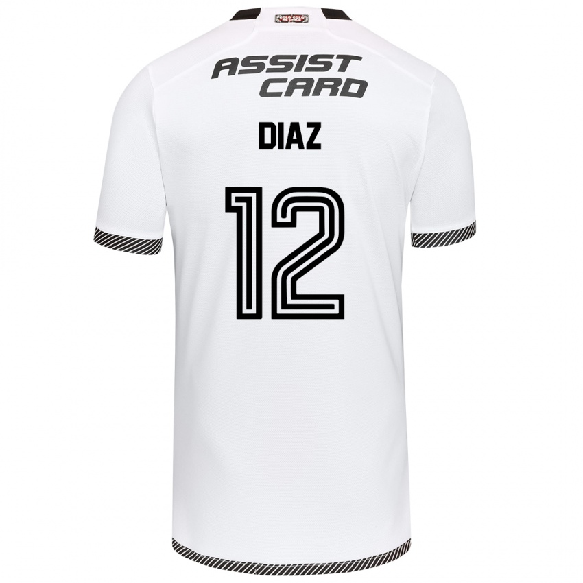 Niño Camiseta Javiera Díaz #12 Blanco Negro 1ª Equipación 2024/25 La Camisa