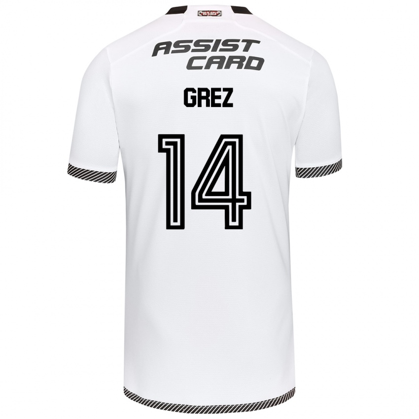 Niño Camiseta Javiera Grez #14 Blanco Negro 1ª Equipación 2024/25 La Camisa