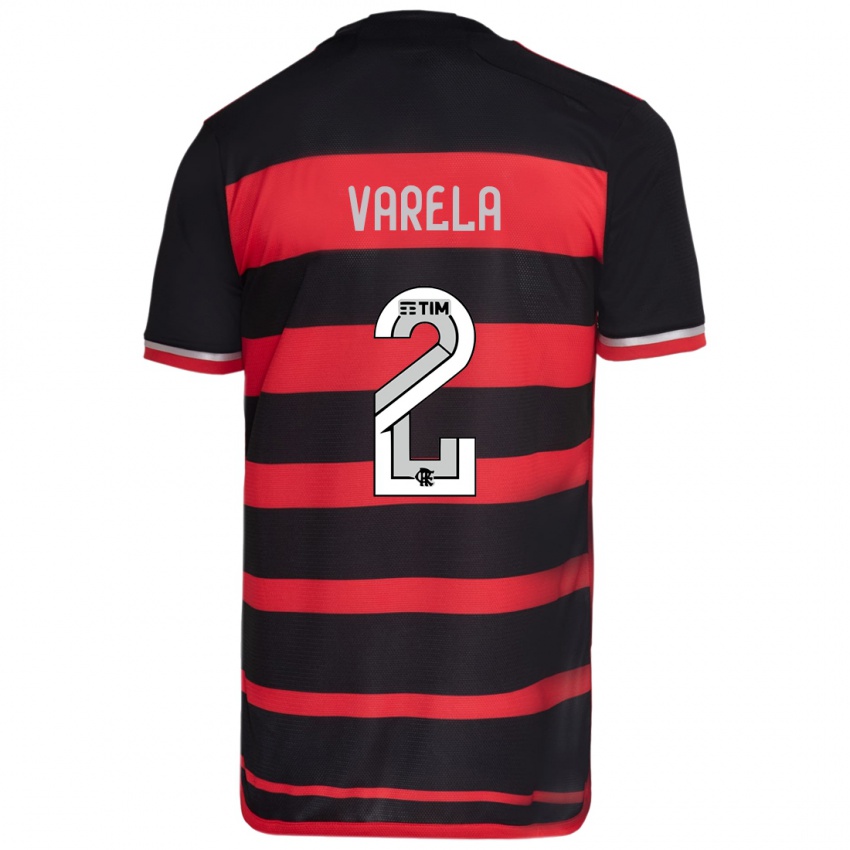 Niño Camiseta Guillermo Varela #2 Negro Rojo 1ª Equipación 2024/25 La Camisa