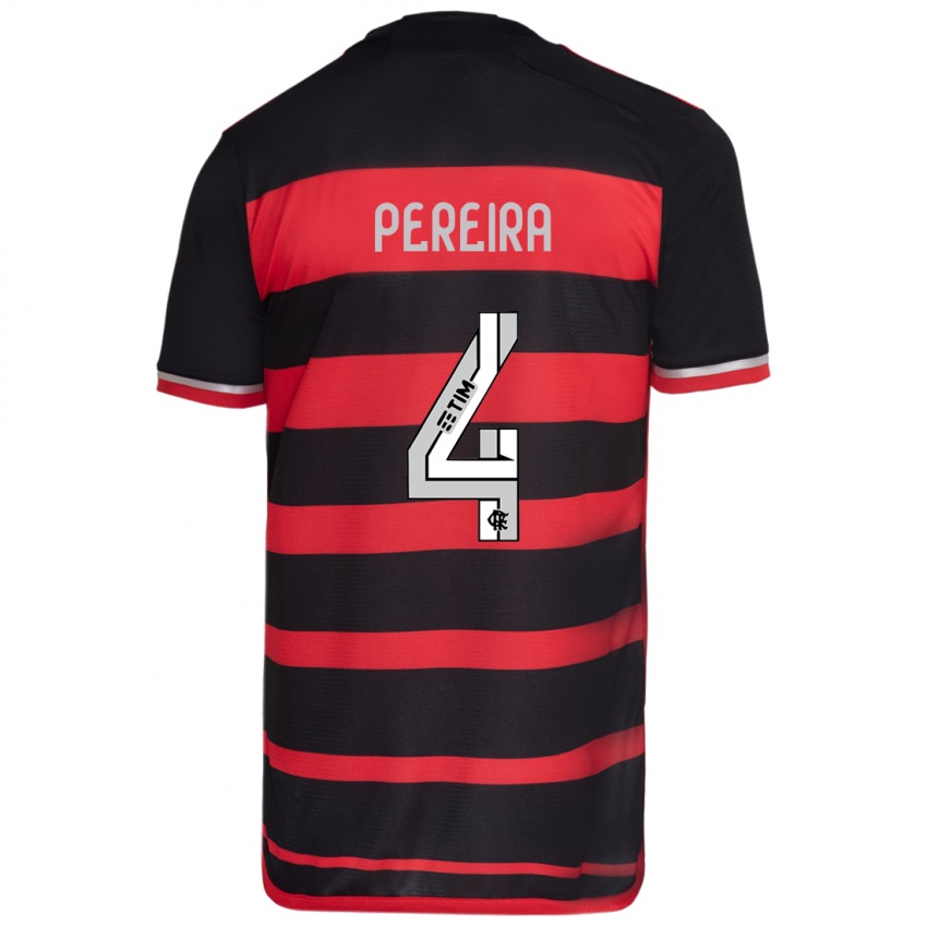 Niño Camiseta Leo Pereira #4 Negro Rojo 1ª Equipación 2024/25 La Camisa