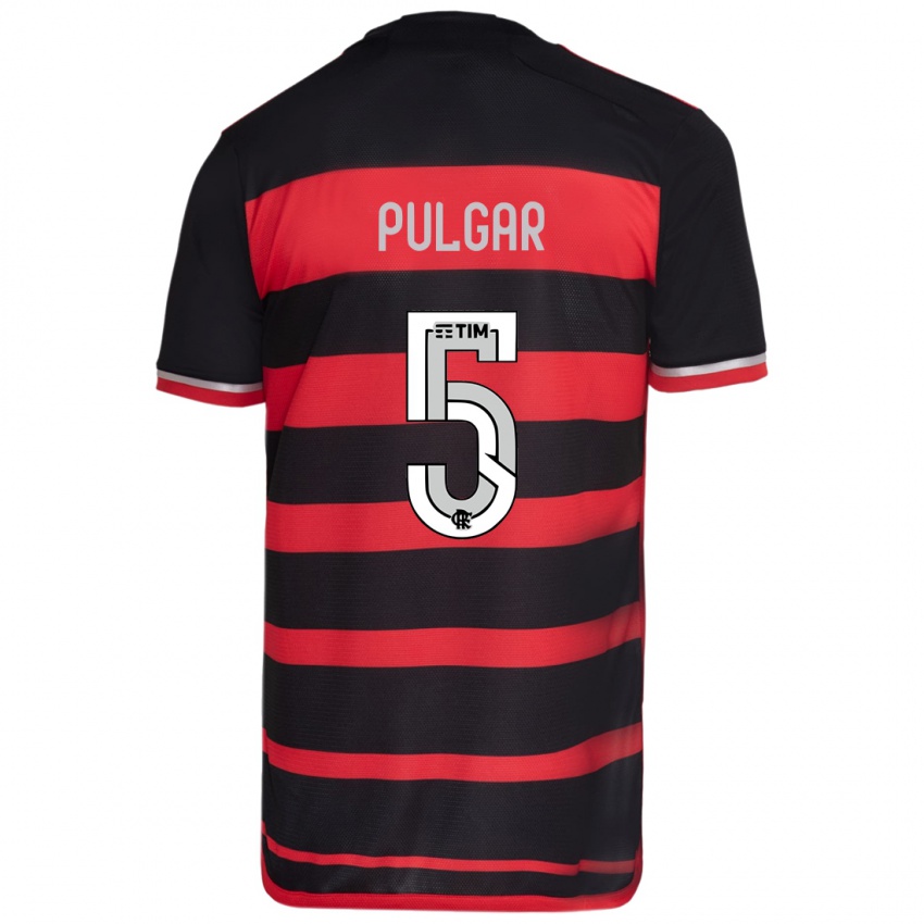 Niño Camiseta Erick Pulgar #5 Negro Rojo 1ª Equipación 2024/25 La Camisa