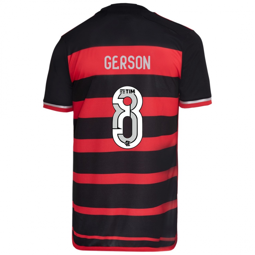 Niño Camiseta Gerson #8 Negro Rojo 1ª Equipación 2024/25 La Camisa