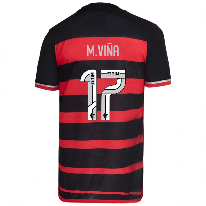 Niño Camiseta Matias Vina #17 Negro Rojo 1ª Equipación 2024/25 La Camisa