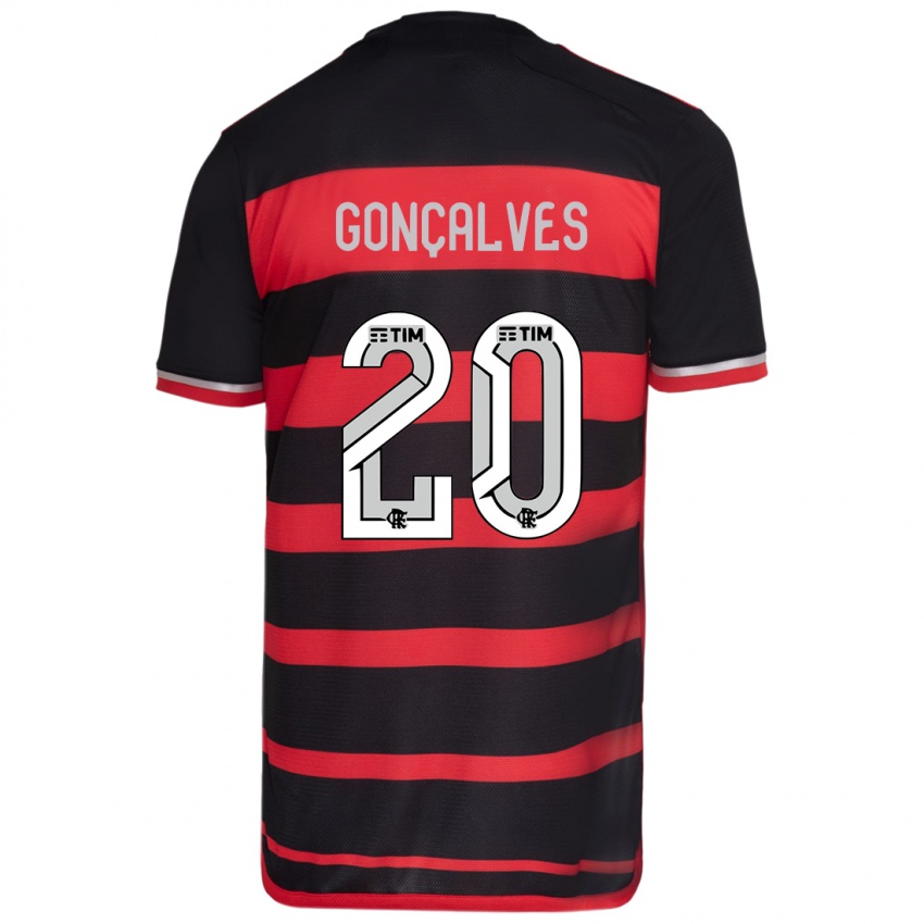 Niño Camiseta Matheus Gonçalves #20 Negro Rojo 1ª Equipación 2024/25 La Camisa