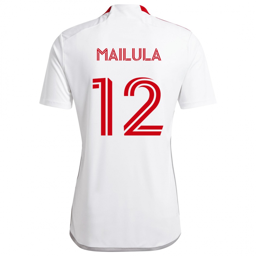 Niño Camiseta Cassius Mailula #12 Blanco Rojo 2ª Equipación 2024/25 La Camisa