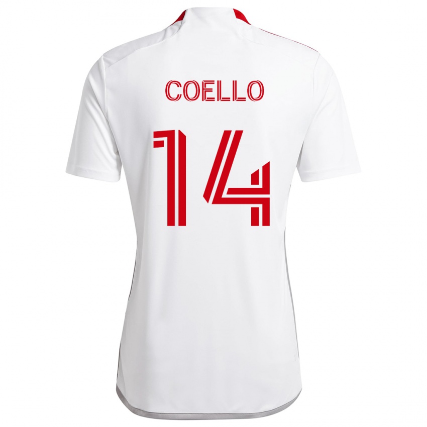 Niño Camiseta Alonso Coello #14 Blanco Rojo 2ª Equipación 2024/25 La Camisa