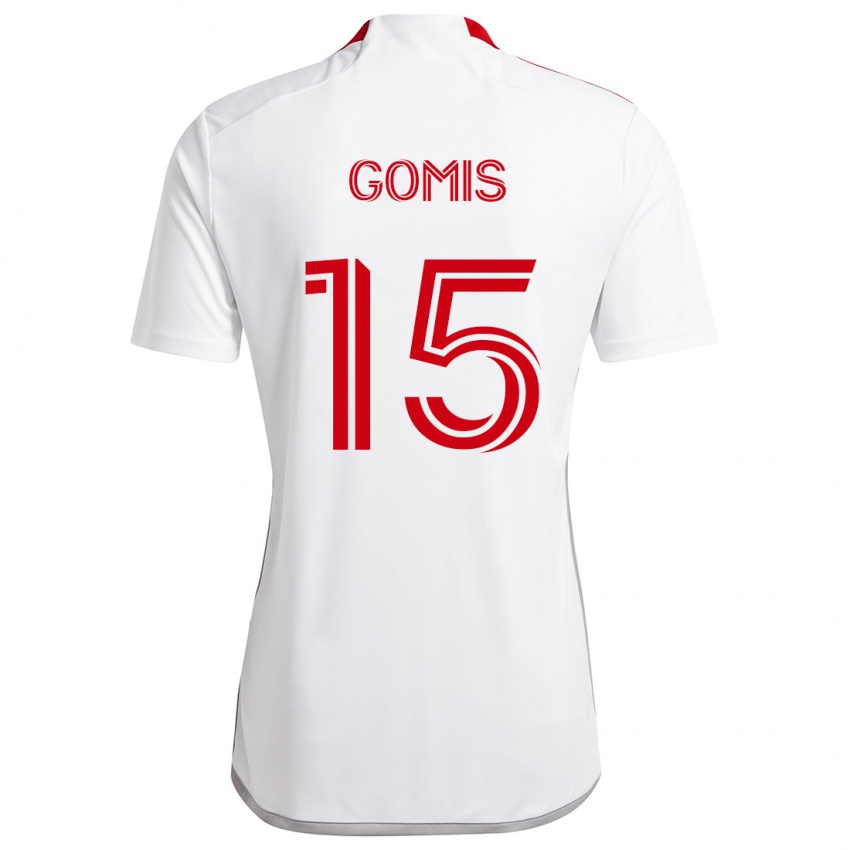 Niño Camiseta Nicksoen Gomis #15 Blanco Rojo 2ª Equipación 2024/25 La Camisa