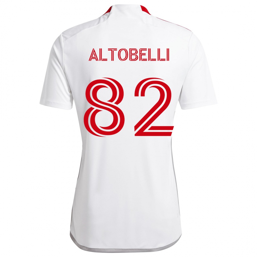 Niño Camiseta Julian Altobelli #82 Blanco Rojo 2ª Equipación 2024/25 La Camisa