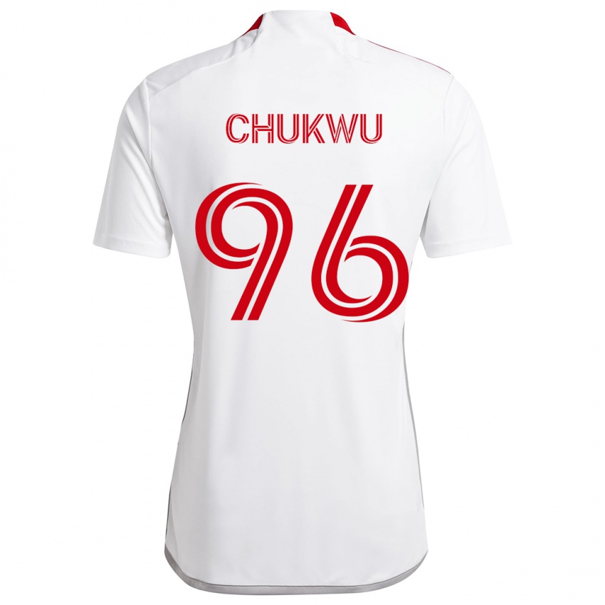 Niño Camiseta Richard Chukwu #96 Blanco Rojo 2ª Equipación 2024/25 La Camisa