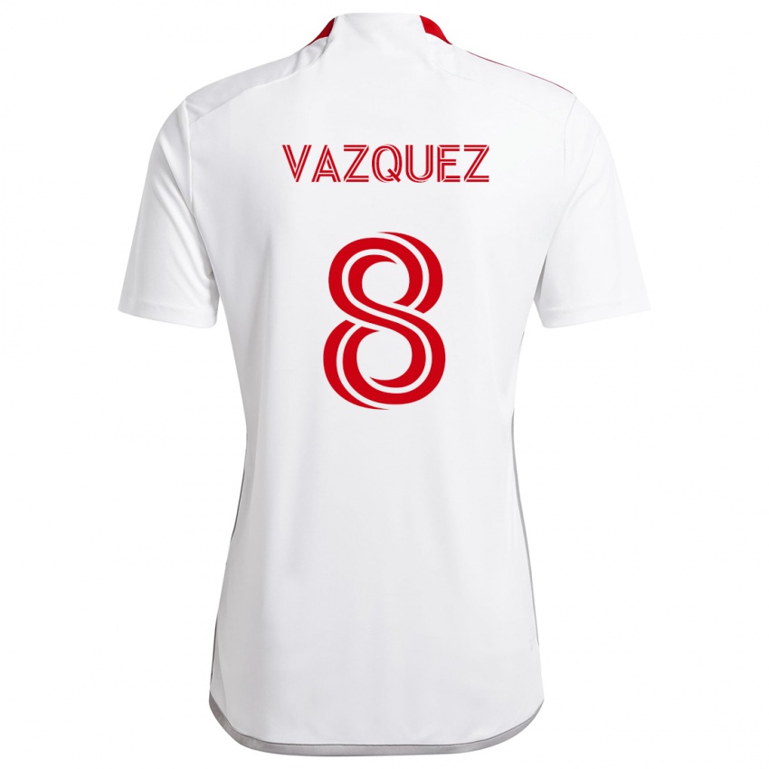 Niño Camiseta Víctor Vázquez #8 Blanco Rojo 2ª Equipación 2024/25 La Camisa