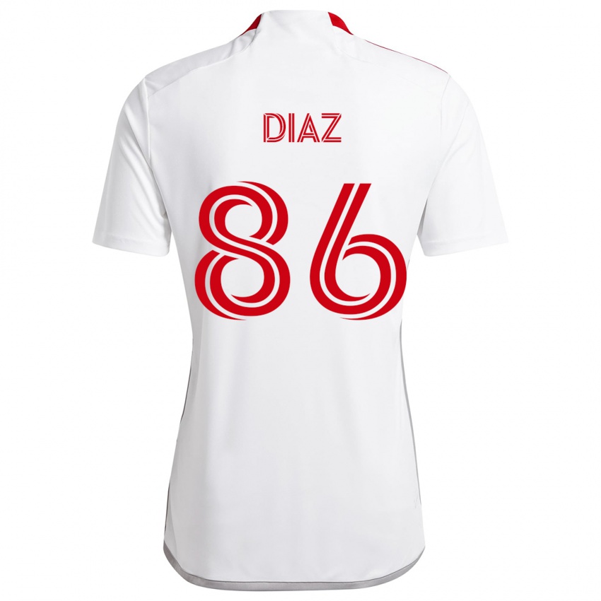 Niño Camiseta Alec Díaz #86 Blanco Rojo 2ª Equipación 2024/25 La Camisa